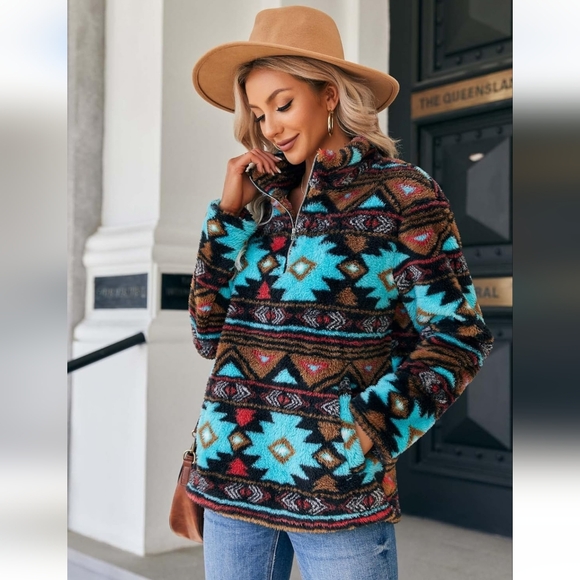 Totem Aztec Pattern Print Women Off Shoulder Sweatshirt